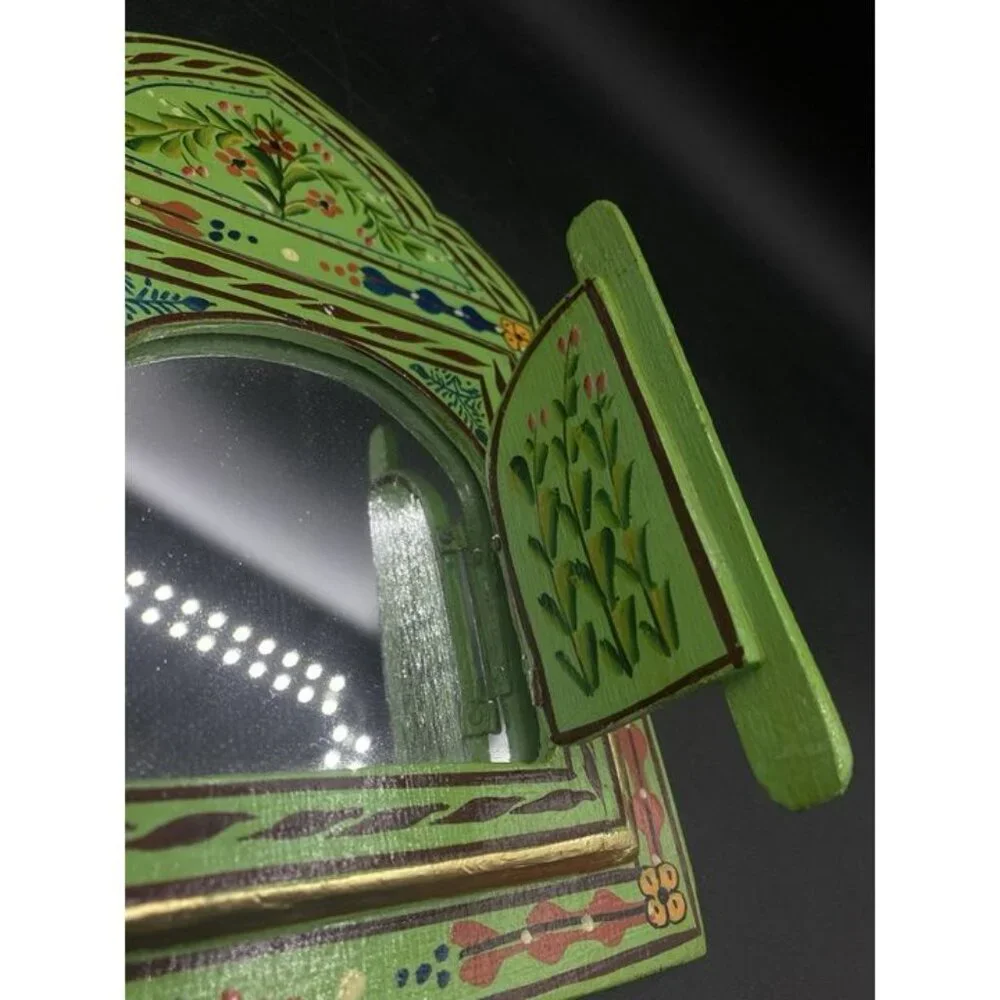 Green Mirror Moroccan Mirror Artisanal Wall Home Mirror Double Door Mirror 9”x6” - Picture 10 of 11